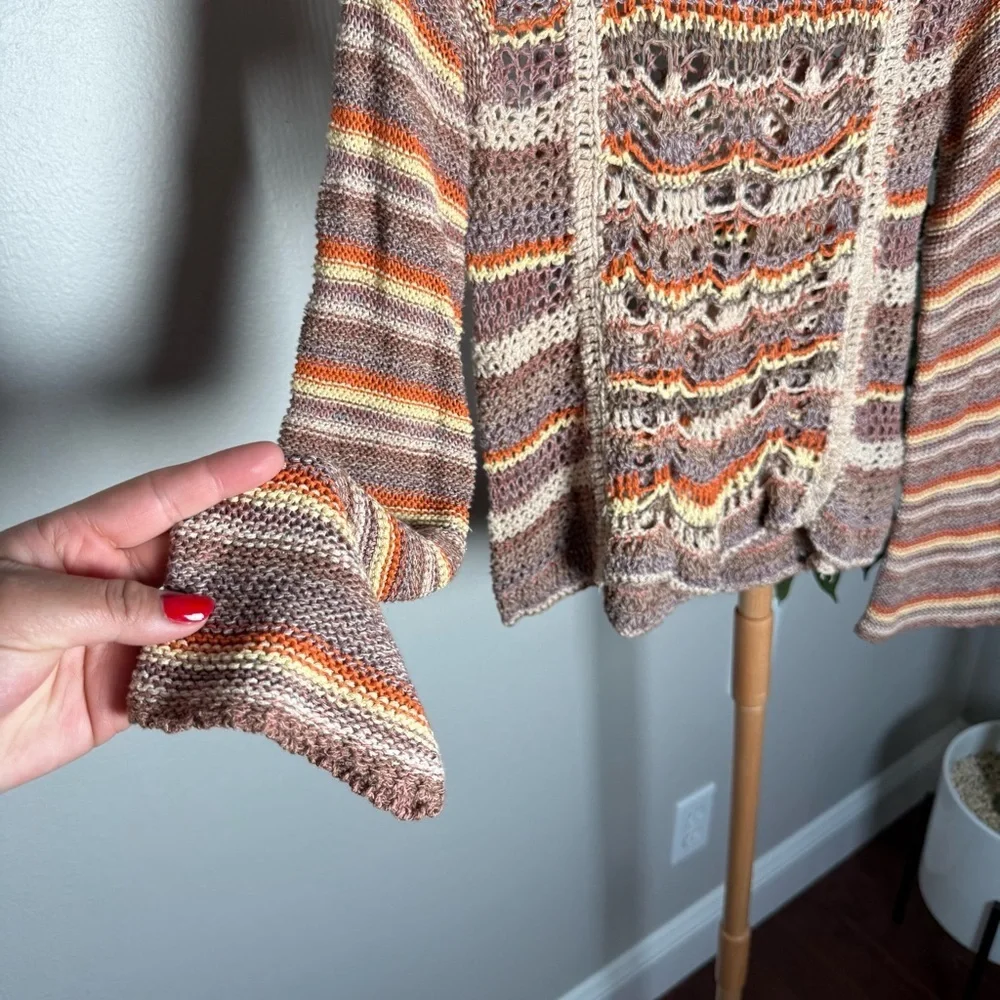 Free People Phoenix Crochet Striped Bell Sleeve Boho Sweater Women’s Size Medium